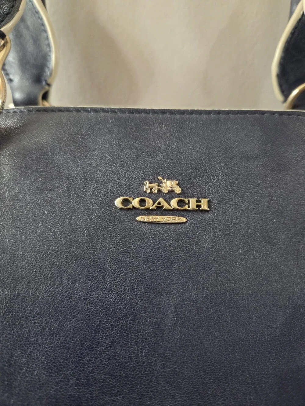Coach Retired Crosby Navy Leather Satchel with Cream Trim and Gold Hardware